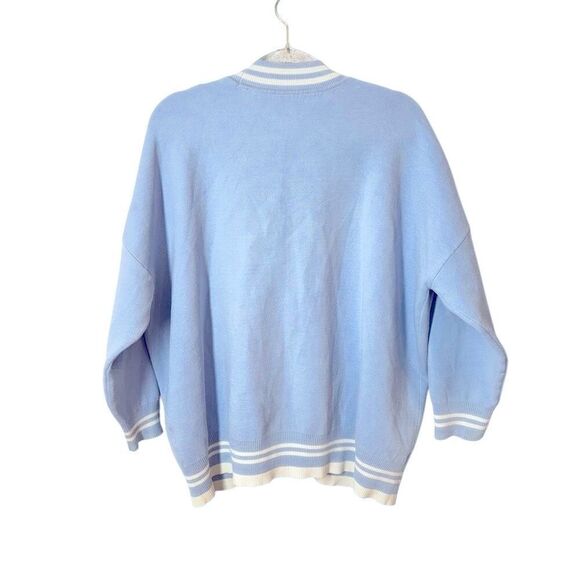 Sandro Paris Opera 'LOVE' Varsity Striped Cardigan Sweater Blue & White L - Picture 4 of 16